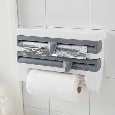 4-in-1 Kitchen Roll Holder Dispenser for Foil, Cling Film, Paper Towels & Wrap – Wall Mounted Storage Rack | Cookli UK