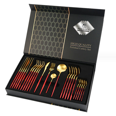 Gift Box Stainless Steel Tableware 24-Piece Set – Multiple Colours | Cookli
