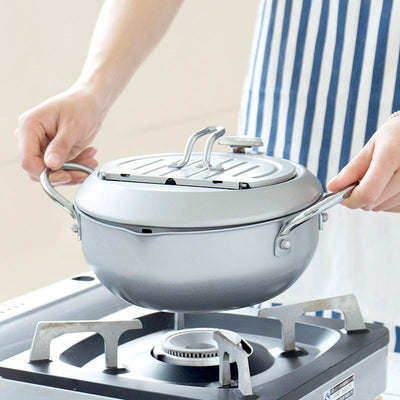 Stainless Steel Deep Fryer Pot with Thermometer & Oil Drain Rack – 20cm / 24cm | Cookli UK