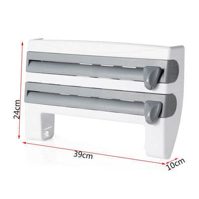 4-in-1 Kitchen Roll Holder Dispenser for Foil, Cling Film, Paper Towels & Wrap – Wall Mounted Storage Rack | Cookli UK