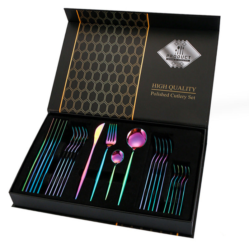 Gift Box Stainless Steel Tableware 24-Piece Set – Multiple Colours | Cookli
