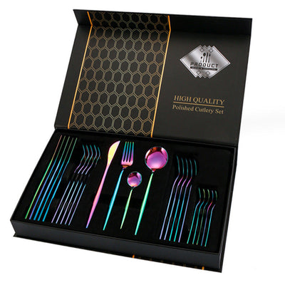 Gift Box Stainless Steel Tableware 24-Piece Set – Multiple Colours | Cookli