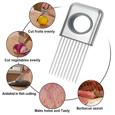 Onion Holder Slicer & Tomato Cutter – Stainless Steel Vegetable Slicing Tool with Finger Guard | Cookli UK