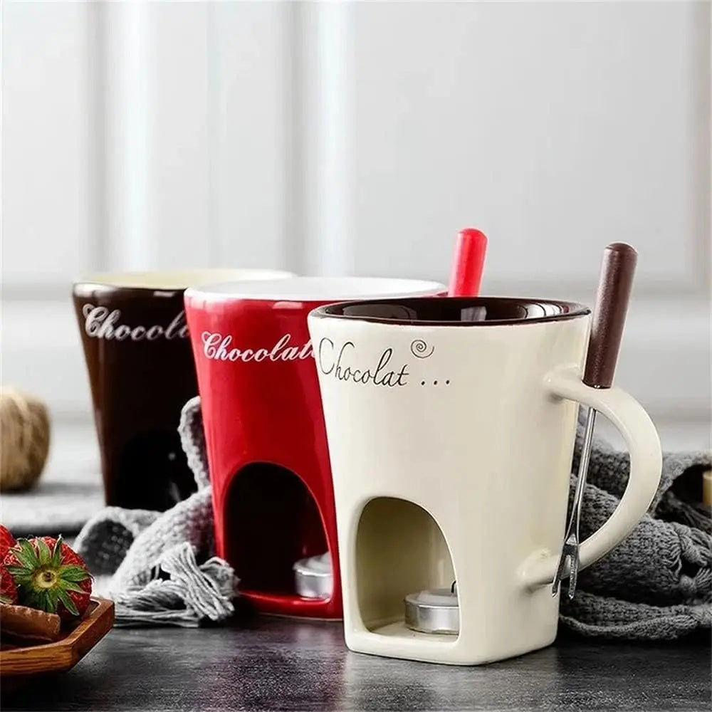 Mini Ceramic Fondue Mug Set – Chocolate, Cheese, Butter Warmer | Cookli UK