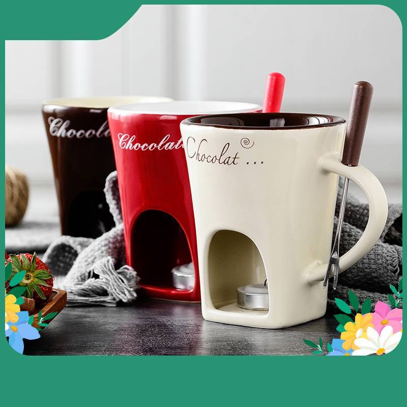 Mini Ceramic Fondue Mug Set – Chocolate, Cheese, Butter Warmer | Cookli UK