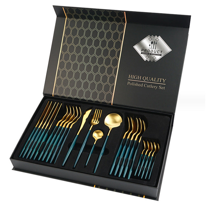 Gift Box Stainless Steel Tableware 24-Piece Set – Multiple Colours | Cookli