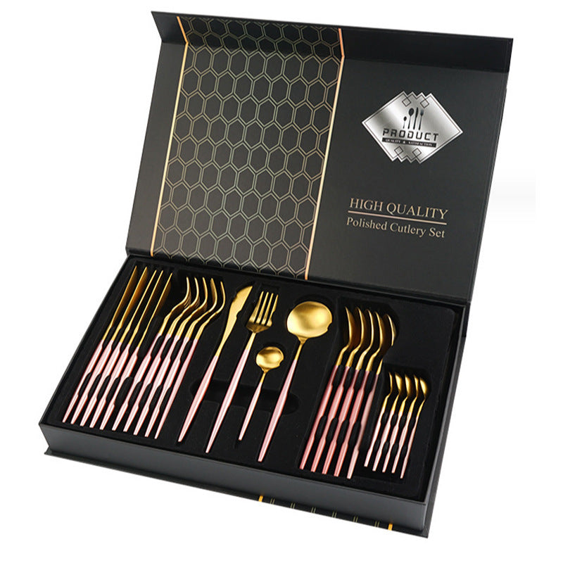 Gift Box Stainless Steel Tableware 24-Piece Set – Multiple Colours | Cookli