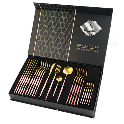Gift Box Stainless Steel Tableware 24-Piece Set – Multiple Colours | Cookli