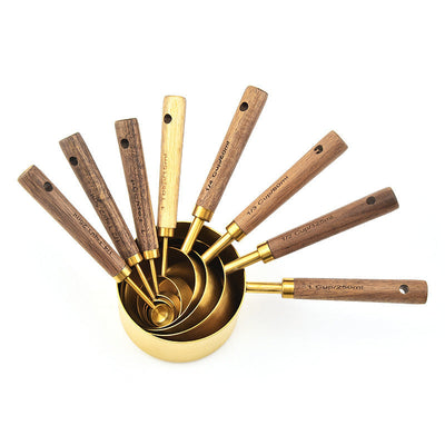 8-Piece Stainless Steel Measuring Cups & Spoons Set with Acacia Wooden Handles – Premium Baking Tools | Cookli UK