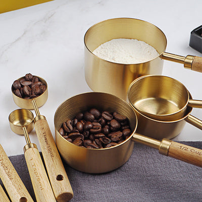 8-Piece Stainless Steel Measuring Cups & Spoons Set with Acacia Wooden Handles – Premium Baking Tools | Cookli UK