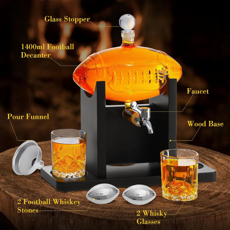 Football Design Glass Whiskey Decanter