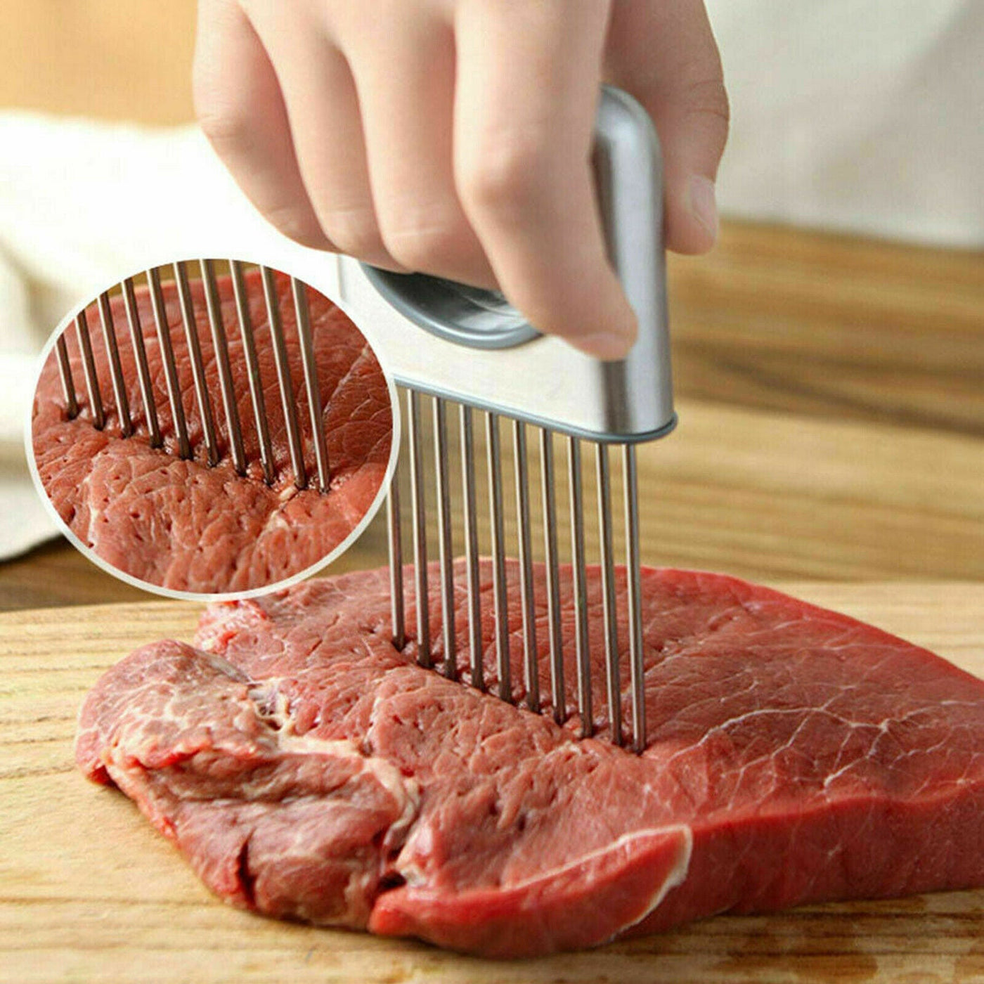 Onion Holder Slicer & Tomato Cutter – Stainless Steel Vegetable Slicing Tool with Finger Guard | Cookli UK