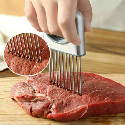 Onion Holder Slicer & Tomato Cutter – Stainless Steel Vegetable Slicing Tool with Finger Guard | Cookli UK