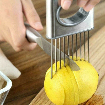Onion Holder Slicer & Tomato Cutter – Stainless Steel Vegetable Slicing Tool with Finger Guard | Cookli UK