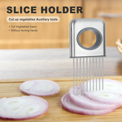 Onion Holder Slicer & Tomato Cutter – Stainless Steel Vegetable Slicing Tool with Finger Guard | Cookli UK