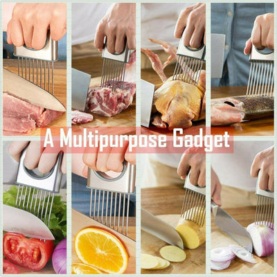 Onion Holder Slicer & Tomato Cutter – Stainless Steel Vegetable Slicing Tool with Finger Guard | Cookli UK