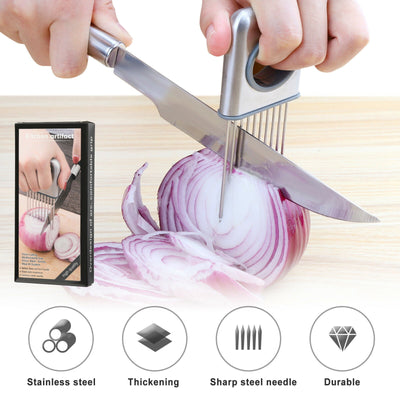 Onion Holder Slicer & Tomato Cutter – Stainless Steel Vegetable Slicing Tool with Finger Guard | Cookli UK