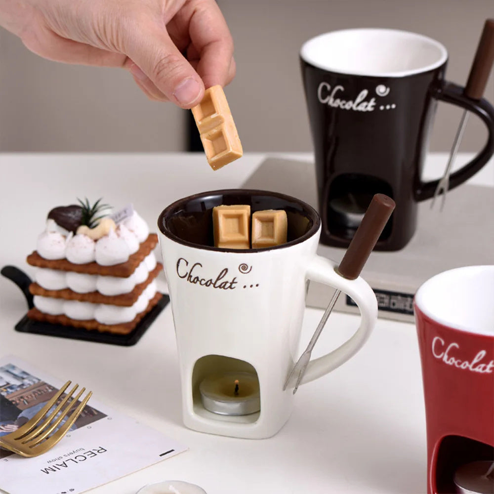 Mini Ceramic Fondue Mug Set – Chocolate, Cheese, Butter Warmer | Cookli UK