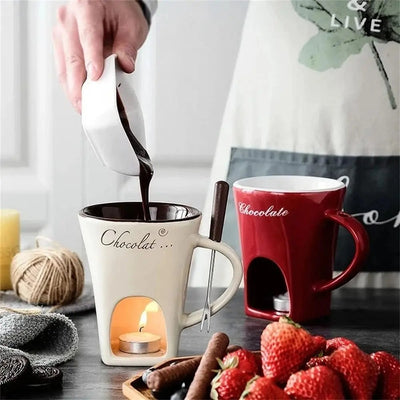 Mini Ceramic Fondue Mug Set – Chocolate, Cheese, Butter Warmer | Cookli UK