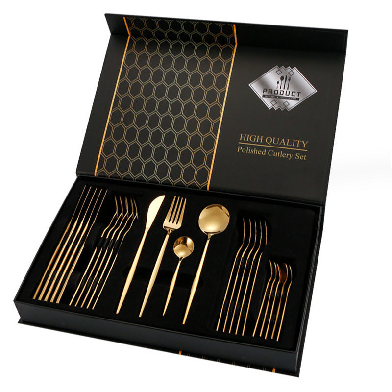 Gift Box Stainless Steel Tableware 24-Piece Set – Multiple Colours | Cookli