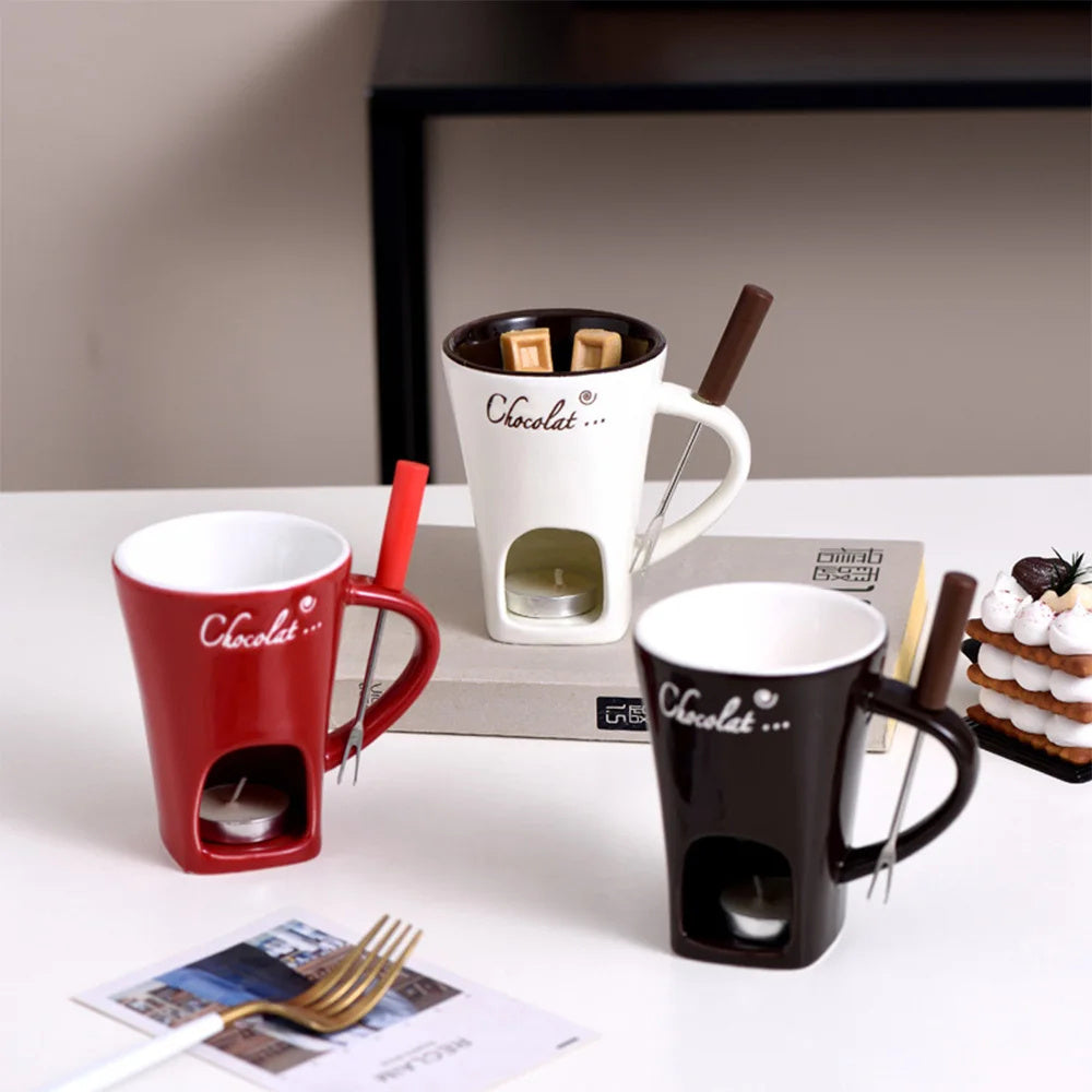 Mini Ceramic Fondue Mug Set – Chocolate, Cheese, Butter Warmer | Cookli UK