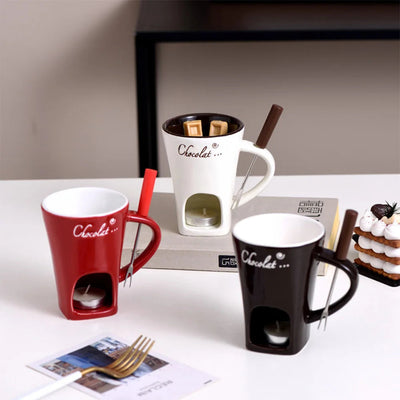Mini Ceramic Fondue Mug Set – Chocolate, Cheese, Butter Warmer | Cookli UK