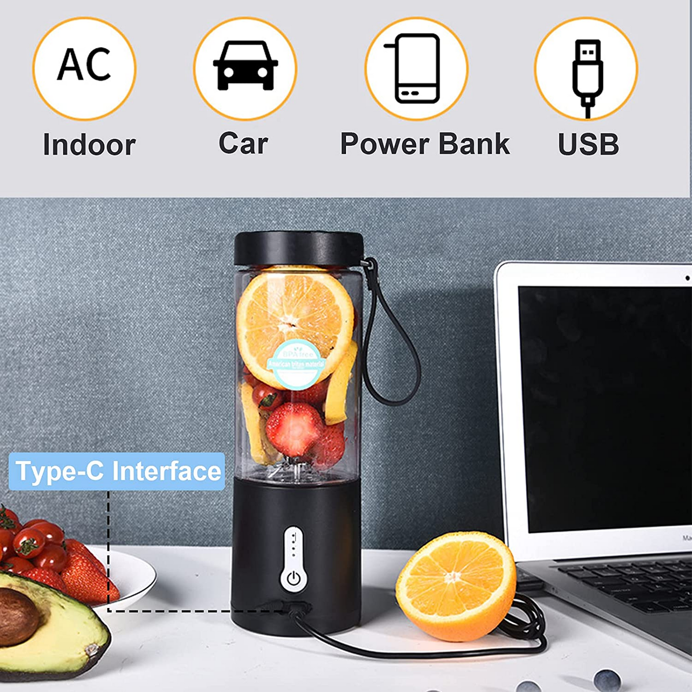 Ligkevan 4000mAh Type-C Rechargeable 530ml for Shakes and Smoothies Mini Personal Juice Bottle Cup Juicers Portable Blender